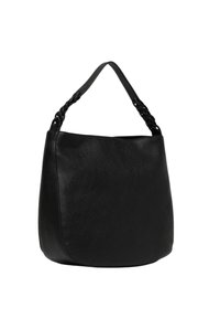 Borsa a spalla in pelle nera con forma arrotondata, manico intrecciato, superficie liscia e design minimalista. Senza hardware o accenti visibili.