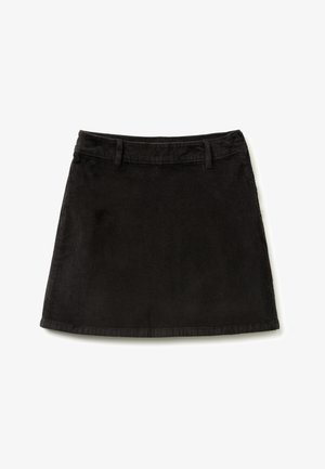 Gonna in velluto a coste nera con una forma svasata, dotata di una vita con passanti per cintura. Tessuto liscio e orlo dritto.