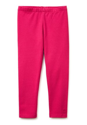 Leggings rosa acceso a tutta lunghezza con vita elastica e piccolo logo ricamato vicino all'orlo inferiore sulla gamba destra.