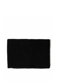 Black knitted headband with a ribbed texture, featuring an even, continuous shape and soft, flexible material. No visible branding or accents.