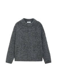Pull gris texturé avec un col large, des manches longues et une coupe ample. Confectionné dans un matériau doux et duveteux, avec un design minimaliste.