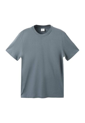 Majica s kratkimi rokavi in okrolim izrezom v nežno modri barvi. Izdelana iz gladkega bombaža, z rahlo sproščenim krojem in brez vidnih logotipov ali vzorcev.