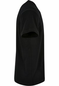 Black cotton T-shirt with short sleeves, round neckline, and a straight hem. Smooth texture with no visible patterns or hardware details.