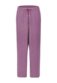 Pantalons amples avec un motif géométrique rose, blanc et noir et une taille élastique ajustable.