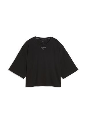 Sort oversized t-shirt med korte ærmer med "HYROX" og Puma-logo trykt i hvidt, centreret nær halsudskæringen.