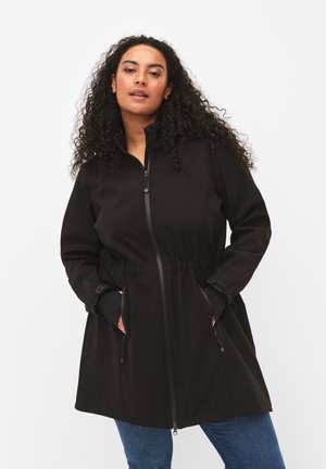 Zizzi WITH DETACHABLE HOOD - Halflange jas - black