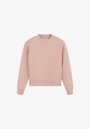 Lys pink cropped sweatshirt med lange ærmer, ribbede manchetter og fald, samt en rund halsudskæring. Glat tekstur med en let stræk.