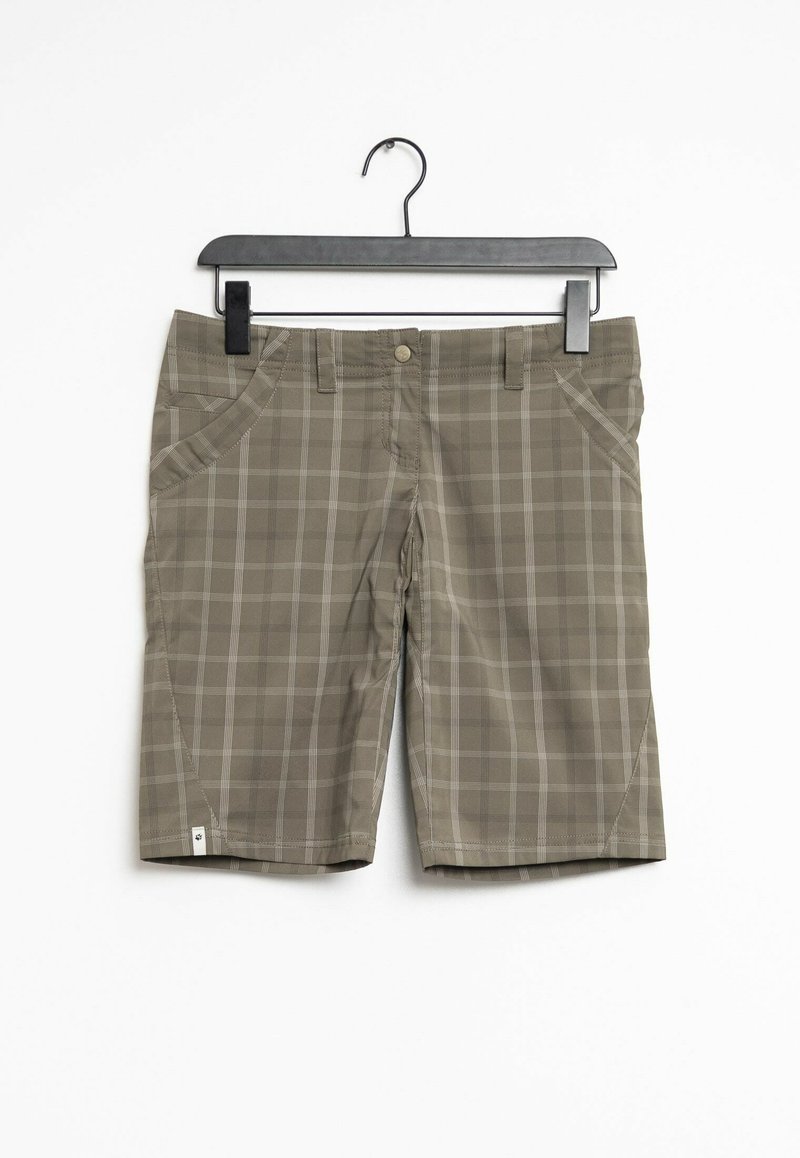 Shorts i en olivgrön rutigt mönster, med klassisk skärning, två framfickor och knappstängning vid midjan.