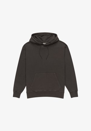 Mørkegrå hættetrøje lavet af bomuldsblanding, med en front kangaroo lomme, snøre i hætten, ribbede manchetter og broderet logo på brystet.