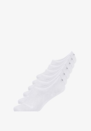 Chaussettes blanches en coton, légères avec une texture lisse. Dotées d'un revers côtelé et d'un petit logo sur le côté. Ensemble de cinq paires.
