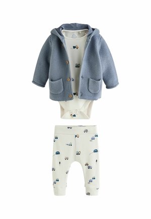 Next, BABY KNITTED CARDIGAN, BODYSUIT AND LEGGINGS SET - Body - blue transport