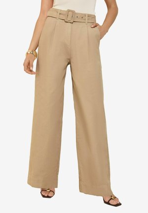 BELTED WIDE LEG - Kelnės - camel