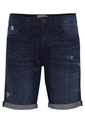 Jeansshorts i mørkeblå med en let falmning, med optrukne ærmer, frontlommer og et lille logo på livlinen.