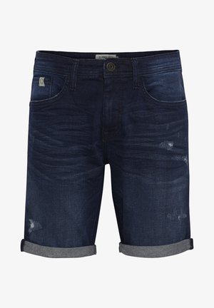 Jeansshorts i mørkeblå med en let falmning, med optrukne ærmer, frontlommer og et lille logo på livlinen.