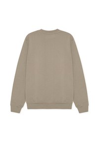 Μπεζ φούτερ με στρογγυλή λαιμόκοψη, μακριά μανίκια και ριμπ μανσέτες και τελείωμα. Κατασκευασμένο από απαλό ύφασμα, με λεία υφή.