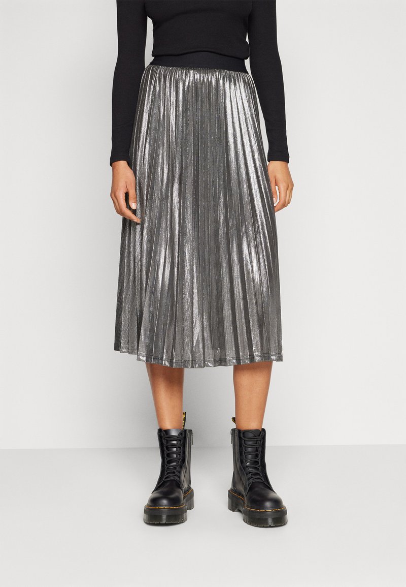 VILA - VILINEA MIDI SKIRT - Veckad kjol - black/silver, Förstora