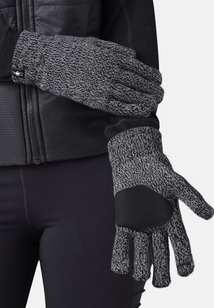 Strickhandschuhe in Schwarz und Grau, mit strukturiertem Material, einer engen Passform und einem gepolsterten schwarzen Akzent an der Handfläche für besseren Grip.