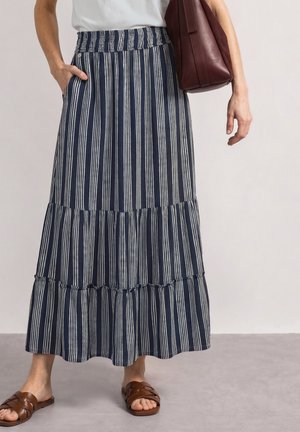 Street One, MAXI SKIRT WITH RUFFLES AND STRIPES - Maxinederdele - darkest blue