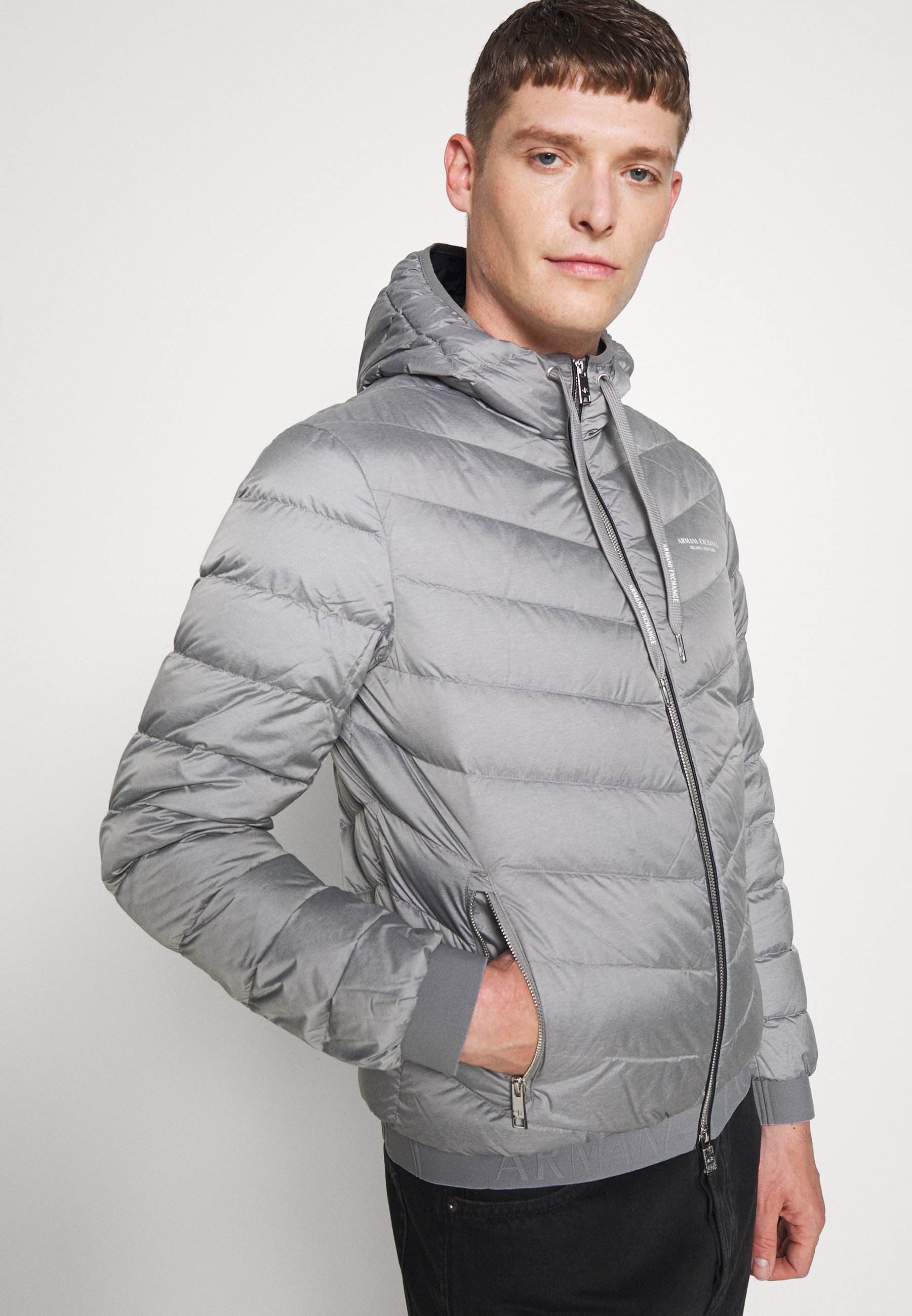 armani exchange hooded down jacket grey