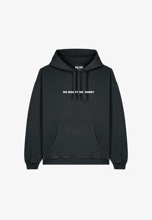 Felpa nera in cotone, con tasca frontale e polsini a costine. Testo bianco "NO MONEY NO HONEY" stampato sul petto.