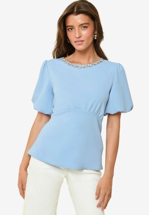 Friends Like These PUFF SLEEVE EMBELLISHED NECK TRIM - Blouse - blue