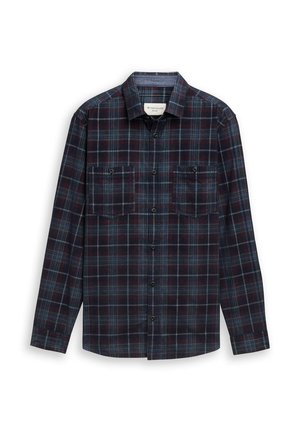 Geruite overhemd met lange mouwen in marineblauw, rood en blauw. Heeft twee voorzakken, een knoopsluiting en een klassieke kraag. Gemaakt van een katoenmix.