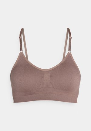 Ein BH aus einem glatten, strukturierten Stoff in einem gedämpften Braunton. Verfügt über verstellbare Träger und ein nahtloses, geformtes Design.