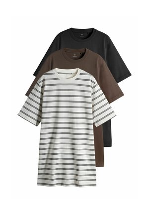 SHORT SLEEVE 3 PACK - REGULAR FIT - Vestido ligero - black/chocolate brown stripe