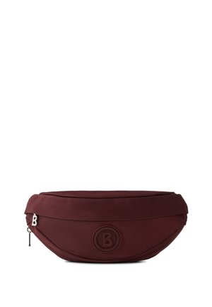 Bordeauxfarbene Stoffgürteltasche mit runder Form. Verfügt über ein auffälliges Logo, einen Reißverschluss und einen dehnbaren Gurt für zusätzlichen Komfort.