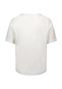 Hvid bomulds T-shirt med rund halsudskæring og korte ærmer, der har et enkelt design og en afslappet pasform, uden synlige mønstre eller detaljer.