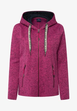 Fleece-Zip-Hoodie in leuchtendem Pink mit strukturiertem Muster, verstellbarem Kordelzug an der Kapuze und seitlichen Reißverschlusstaschen.