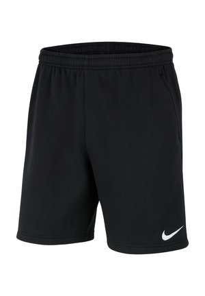 Pantalones cortos deportivos negros con una cinturilla elástica, bolsillos laterales y un logo blanco de Nike en el dobladillo izquierdo. Hechos de material suave y elástico.