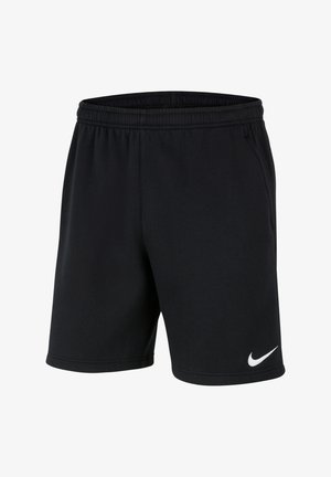 Shorts de sport noirs avec une taille élastique, poches latérales et un logo Nike blanc sur l'ourlet gauche. Fabriqués en matériau doux et extensible.