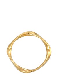 Gold-toned twisted bangle bracelet with a smooth and polished finish, featuring a fluid, organic shape and seamless design.
