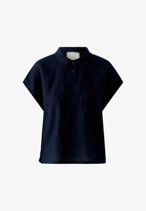 Kurzärmeliges marineblaues Hemd mit Kragen, Zwei-Knopf-Leiste und weiter, lockerer Passform.