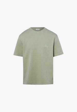 Lichtgroen T-shirt met korte mouwen en ronde hals, voorzien van een klein geborduurd logo op de linkerborst en een effen ontwerp.