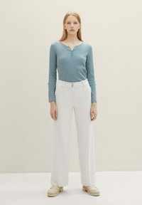 TOM TAILOR HENLEY - Longsleeve - green offwhite stripe ck