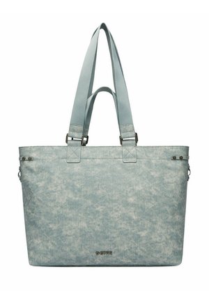 Jasnoniebieska teksturowana torba na ramię z podwójnymi paskami i małym metalowym logo G-Star na środku przodu.