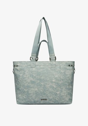 Jasnoniebieska teksturowana torba na ramię z podwójnymi paskami i małym metalowym logo G-Star na środku przodu.