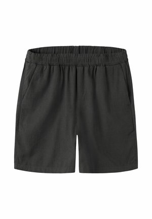 Czarne casualowe szorty z elastycznym paskiem w talii i bocznymi kieszeniami, wykonane z lekkiego materiału.