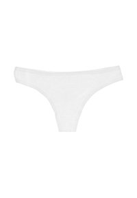 String en coton blanc avec une texture lisse, un design minimaliste et une taille élastique. Pas de motifs ni d'accents supplémentaires.