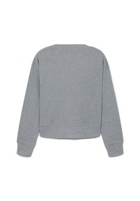 Felpa grigia corta con maniche lunghe, collo rotondo, in morbido tessuto misto cotone e con polsini a costine. Design semplice senza loghi o motivi visibili.
