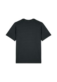 T-shirt in cotone nero con maniche corte, scollatura rotonda e retro semplice. Presenta una finitura testurizzata e orlo cucito.