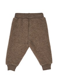 Braune Wollhose mit weicher Textur, gerippten Bündchen und einem elastischen Bund, mit einem zulaufenden Bein-Design.