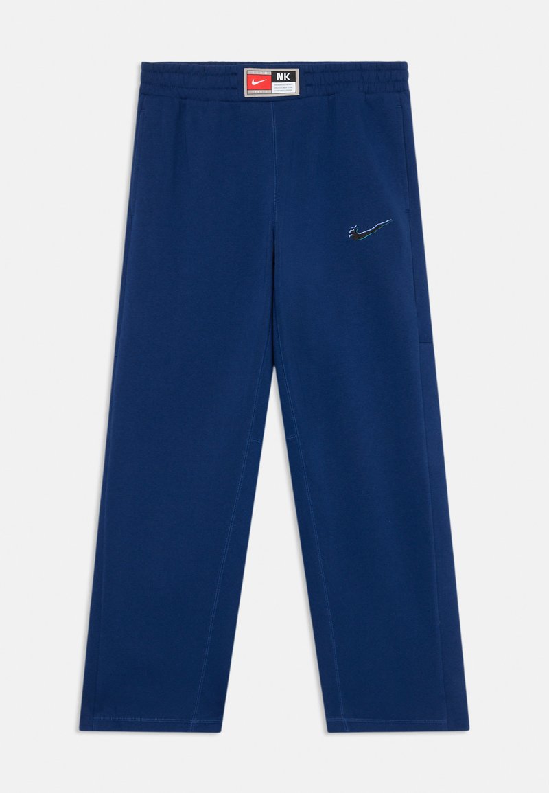 Mörkblå bomullssweatpants med elastisk midja, sidofickor och en subtil broderad svart Nike-logga på vänster lår.