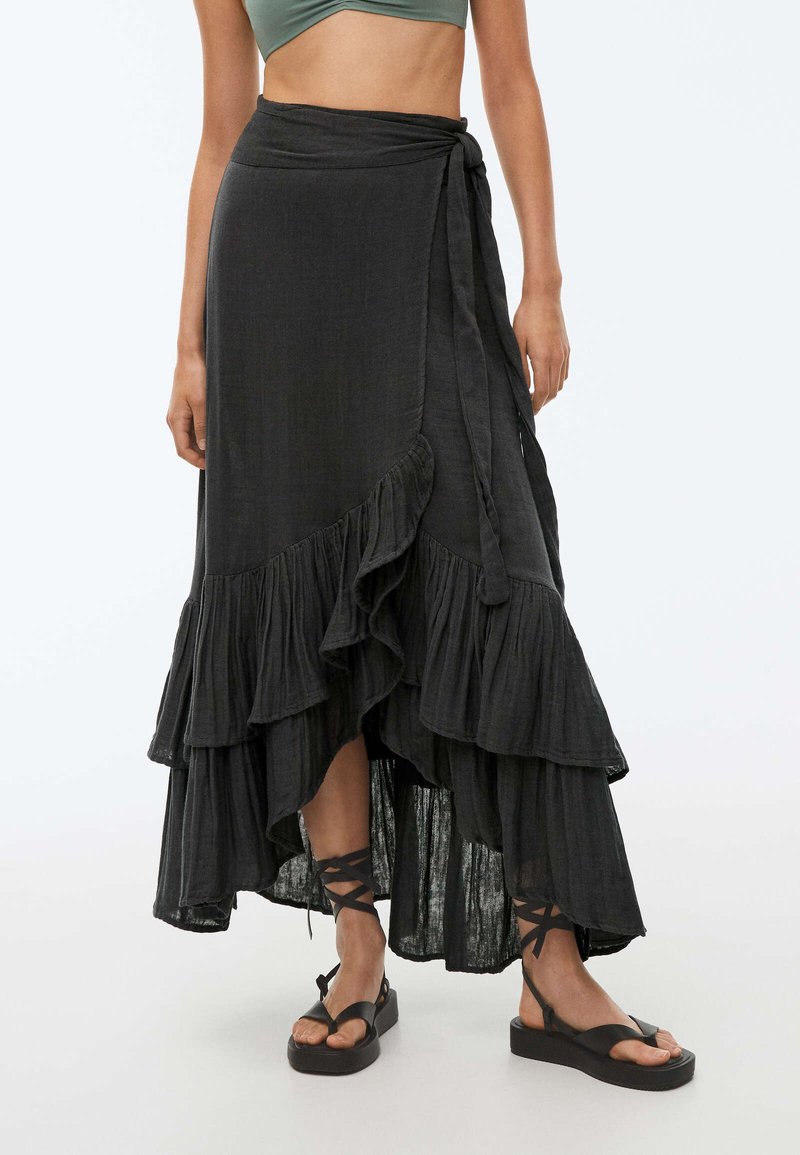 Damen Jeansröcke | OYSHO RUFFLED LONG Wickelrockmottled dark grey/dunkelgrau-meliert - JB85454 Damen Jeansröcke | OYSHO RUFFLED LONG Wickelrockmottled dark grey/dunkelgrau-meliert - JB85454