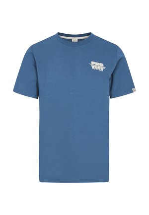 Blauwe katoenen t-shirt met een ronde hals en korte mouwen. Voorzien van witte tekst "PRO TEST" op de voorkant en een klein logo op de mouw.