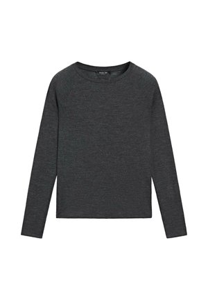 Dunkelgrauer Langarm-Pullover mit rundem Ausschnitt. Hergestellt aus strukturiertem Strickstoff, verfügt er über eine lockere Silhouette und keine sichtbaren Verzierungen.