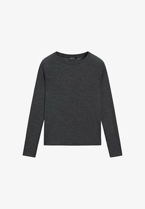 Dunkelgrauer Langarm-Pullover mit rundem Ausschnitt. Hergestellt aus strukturiertem Strickstoff, verfügt er über eine lockere Silhouette und keine sichtbaren Verzierungen.