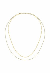 Goldfarbene mehrlagige Halskette mit zwei Strängen: ein eleganter, glatter Kettenstrang und ein weiterer Strang mit ovalen Gliedern, verstellbarer Verschluss für optimale Passform.